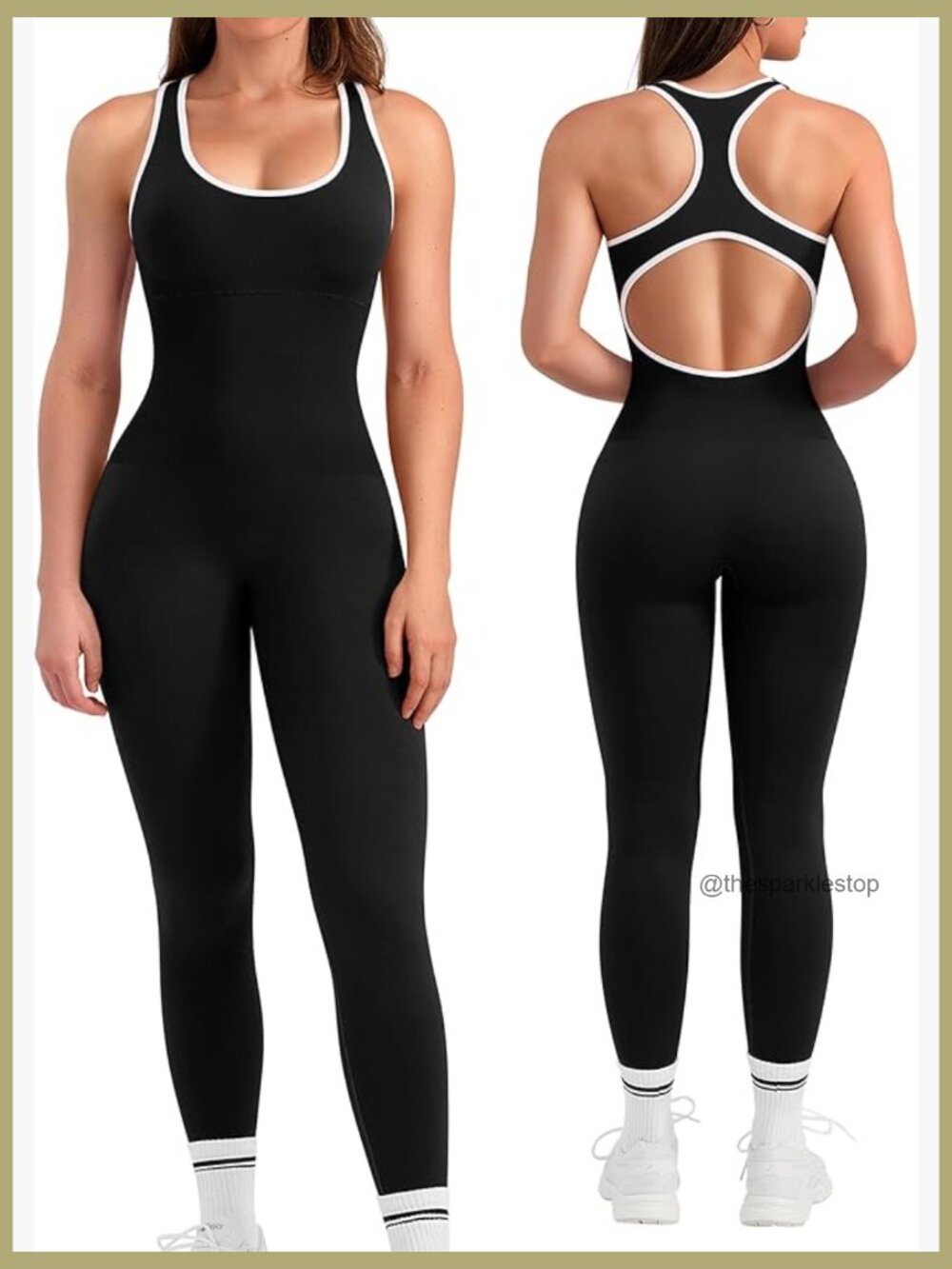 Seamless Workout Jumpsuit with Built-in Bra Tummy Control Racerback Yoga